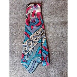 Italianissimo Tie 70s 80s 90s Y2K Mens Blue Gray Beige Red 4 Wide 57 Long